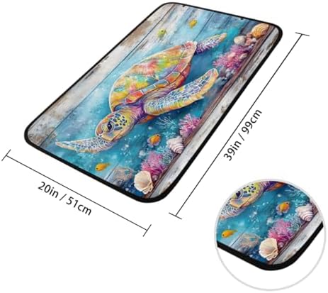 Summer Ocean Turtle Wood Door Mat Kitchen Mats, Indoor Outdoor Rugs, Cushioned Anti Fatigue Absorbent Kitchen Rug, Non-Slip Standing Desk Mat, Front Door Rug for Floor, Bathroom, Sink, 20"×39"