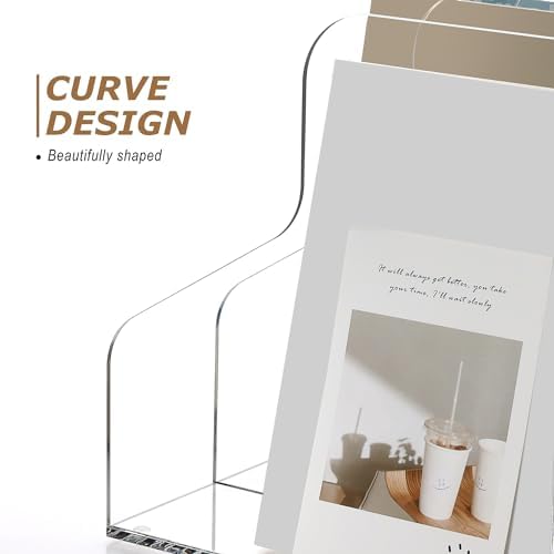 SANRUI 3 Slots Acrylic Magazine Holder, Desktop File Sorter Organizer Rack Bookshelf, Workspace Sorters Office Desk Accessories Organization Storage Stand, Clear