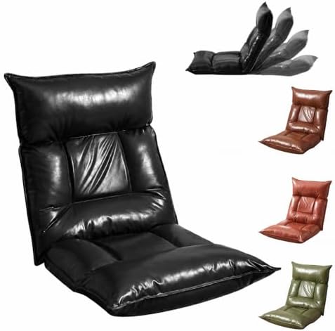 Floor Chair with Back Support, 42-Position Adjustable Gaming Chair for Adults, Faux Leather Floor Lounger, Reading Chairs with Neck Support, Foldable Floor Seat for Sleeping, Gaming (Black)