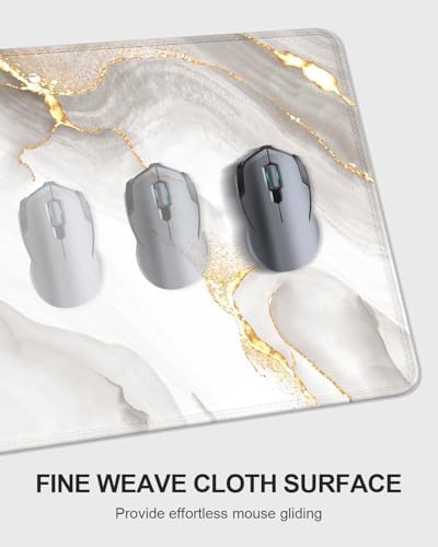 Auhoahsil Large Mouse Pad with Wrist Rests for Keyboard & Mouse, Thick Soft Ergonomic Memory Foam Wrist Supports, Big & Long Desk Mat 35.5 x 15.7 in, for Office Gaming Computer, White Gold Marble