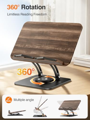 Tounee Adjustable Book Stand with 360° Swivel Base,Matte Black