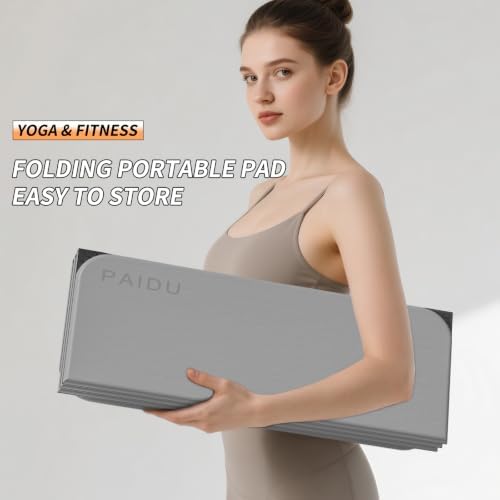 PAIDU Foldable Yoga Mat 10MM Thick SGS Certified TPE 75x26" Portable