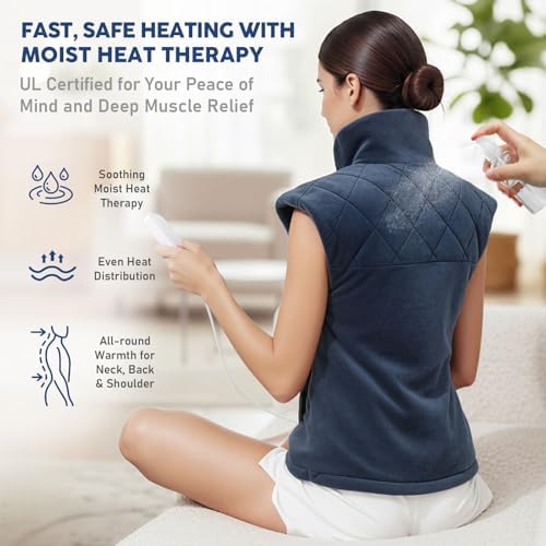 Electric Heating Pad for Neck Shoulders and Back Pain Relief, Large Weighted Neck Shoulders & Back Heat Pad, 6 Heat Settings Auto-Off, Gray