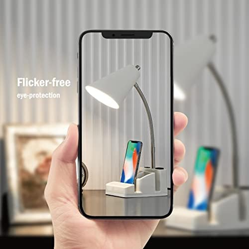 LED Desk Lamp with 1 USB Charging Port and 1 AC Outlet, Organizer Base, Adjustable Neck, On/Off Switch, Modern Table Lamp for Reading, Working, Studying, Gentle Warm White Light, Eye Protect