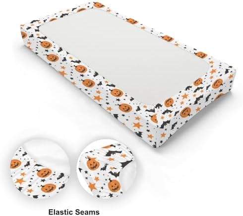 Halloween Pumpkin Bats Stars Pattern Baby Changing Pad Cover, Unisex Fall Winter Holiday Nursery Diaper Changing Table Pad Mat Sheet for Boys Girls-16x32