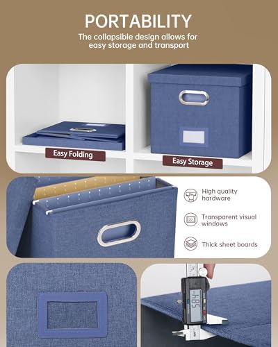 Oterri 2 Pack File Storage Organizer, Document Organizer, Portable File Box with Lid, Fit for Letter/Legal File Folder Storage,Blue-Box only