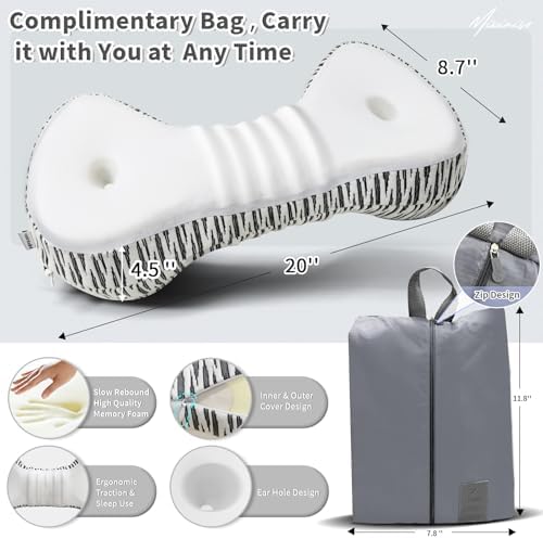 Neck Support Pillow, Cervical Neck Roll Memory Foam Pillow, Cervical Traction Device, Neck Pillow for Side Sleepers, Camping & Travel Pillow with Portable Bag