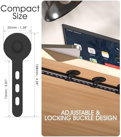 Cable Management Under Desk, Adhesive Cable Ties, 20Pack-Black