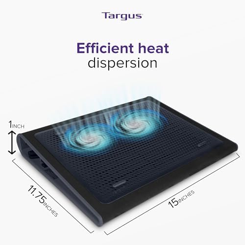 Targus 17 Inch Dual Fan Lap Chill Mat - Soft Neoprene Laptop Cooling Pad for Heat Protection,Fits Most 17" Laptops and Smaller - USB-A Connected Dual Fans for Heat Dispersion (AWE55US),(Pack of 8)
