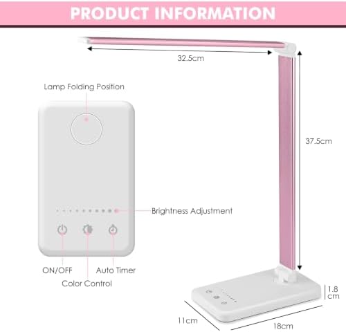 Desk Lamp, LED Desk Light with USB Power, Dimmable, Foldable