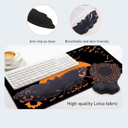 Gaming Mouse Pad XXL with Ergonomic Wrist Support Set, Bat-Themed Desk Mat&Keyboard Wrist Rest&Mouse Pad Wrist Support, Non-Slip Base Pad Set for Home, Office, PC & Laptop（bat Groups）