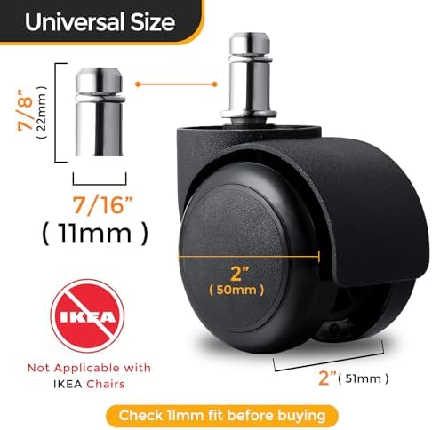 2" Office Chair Caster Wheels, 99% Universal Fit, Quiet Replacement 5 Pack