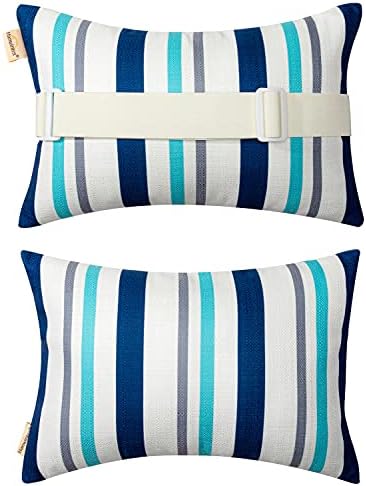 Chaise Lounge Head Resting Pillows, Blue Decorative Oudoor Patio Pillow with Insert & Adjustable Elastic Stripe for Recliner,Beach Chair,Office Chair Neck or Lumbar Attachment,Waterproof 2 Pack