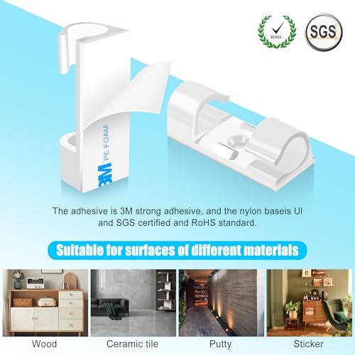 XHF 50pcs Medium Self Adhesive Cable Clips White,Wire Clips Cable Management Wire Organizer Cord Holder for Under Desk, Car, Wall, TV PC Ethernet Cable