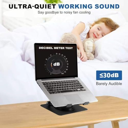 Laptop Cooling Stand with 2 Detachable Fans, 360° Rotating Adjustable Laptop Stand, Carbon Steel Ergonomic Laptop Riser, Anti-Slip Base for 10-17.3" Notebook MacBook, Office Home Gaming