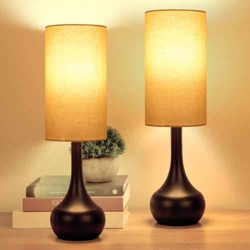 2 Pack Touch Bedside Lamp for Nightstand,3-Way Dimmable,Space Saving & No Assembly Required, Upgraded Small Droplet Vintage Black Table Lamp for Bedroom, Living Room (Bulb Included)