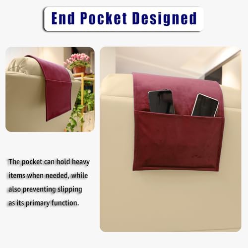 Velvet Recliner Headrest Pillow, Non-Slip Neck Support, Wine