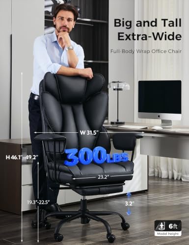 amseatec Big and Tall Office Chair, Reclining Executive Chair with Footrest
