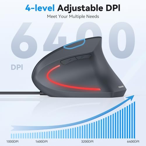 TECKNET Wired Mouse, Comfortable Ergonomic Mouse with 6400 DPI