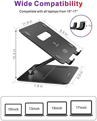 Adjustable MacBook Laptop Stand for Desk | Ergonomic Aluminum Laptop Riser with Heat-Vent, Compatible for 10-17" Laptops, Dark Black