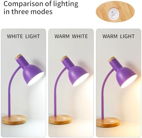 Adjustable Wooden Desk Lamp,Metal Shade Flexible Neck Table Lamp