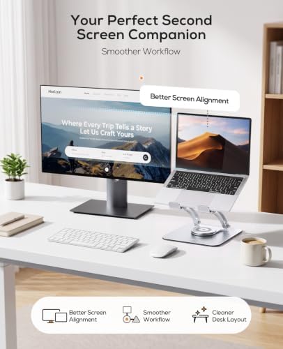 Nulaxy 360° Rotating Laptop Stand for Desk, Dual Foldable Design, Silver