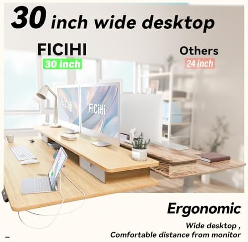 FiCiHi 63x30Inch Standing Desk with Drawers,Electric Height Adjustable Desk