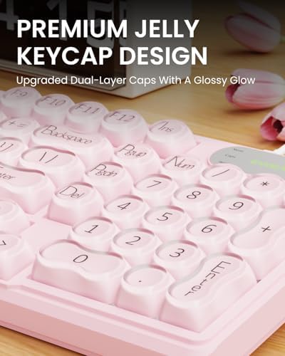 Wired Creamy Keyboard with Number Pad, 98-Key, Media Knob, RGB Backlit-Pink