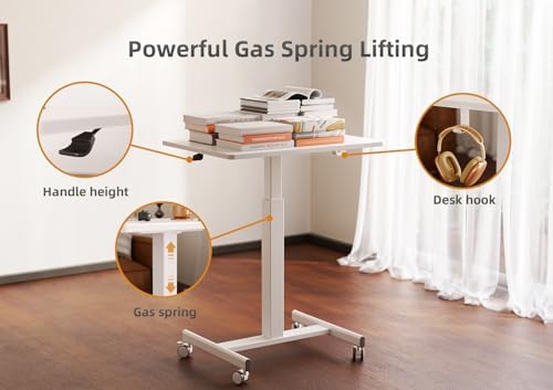 Claiks Mobile Rolling Desk Small Portable Laptop Cart on Wheels 26" White