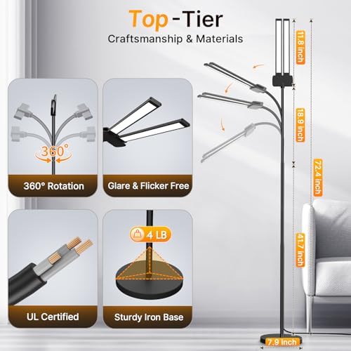 Syrinx LED Floor Lamp, 18W 2000LM Bright Floor Lamp for Office, Living Room