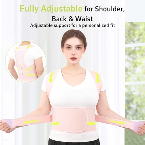 Posture Corrector for Women and Men Back Brace Support Straightener Scoliosis Upper Spine Instant Upright Hunchback Correction Kyphosis Fixer Adjustable Shoulder Straps Breathable (Pink M)