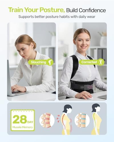 Rakiie Posture Corrector for Women and Men, Upgraded Back Brace with Enhanced Support, Shoulder Straightener with Cushioned Shoulder Pads & Underarm Pain Relief Strap, Rose Red XL