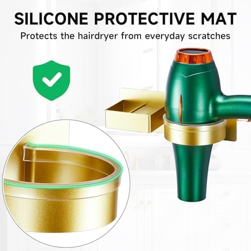 Hair Dryer Holder Wall Mounted, Hair Straightener Holder, Blow Dryer Holder Adhesive, Hair Tool Organizer for Flat Iron, Hairdryer, Curling Iron Holder for Bathroom Vanity Barber Shop (Gold)