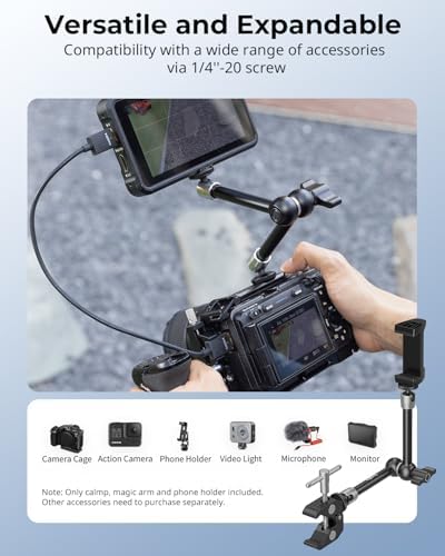 SMALLRIG Magic Arm Clamp w/ 1/4 and 3/8 Thread Holes, 9.8 Inches Adjustable