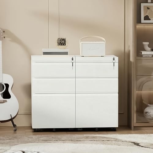 Bonusall 3 Drawer File Cabinet with Lock, Small Under Desk Filing Cabinet for Home Office, Fully Assembled Metal Rolling Storage Fits A4/Letter/Legal - White