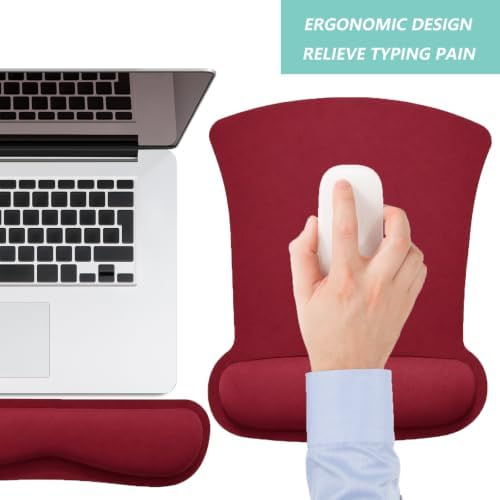 Keyboard Wrist Rest Pad Mouse Pad with Wrist Support Set of 3, Gaming Mousepad with Non-Slip Rubber Base, Ergonomic Memory Foam Mouse Cushion Support for Home Office Laptop Computer, Red