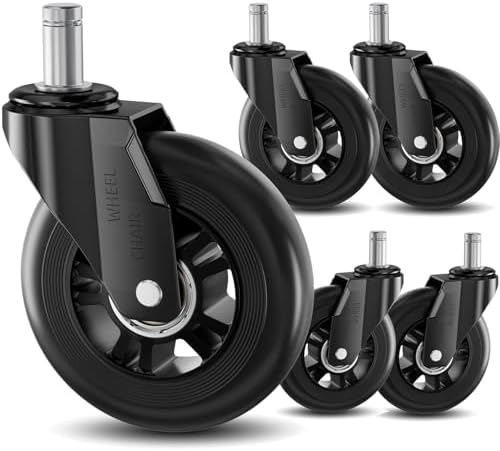 Office Chair Caster Wheels Replacement 3 Inch Roller Blade, Set of 5