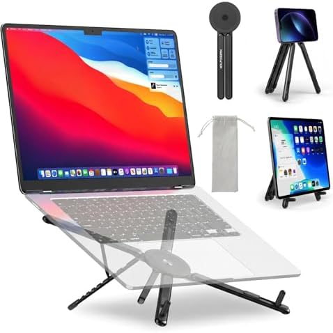 Portable Laptop Stand for Desk, 3-in-1 Adjustable Holder (Black)