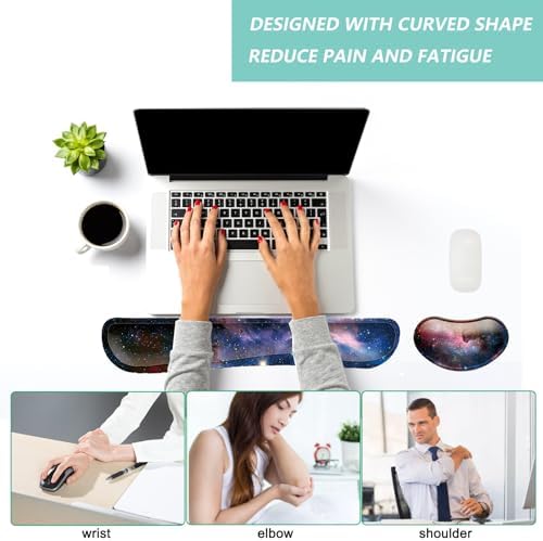 Keyboard Wrist Rest Mouse Wrist Support Set, Memory Foam Wrist Rest Pad for Computer Laptop Keyboard Mouse, Ergonomic Wrist Cushion Support for Typing Pain Relief, Gaming Home Office, Starry Sky