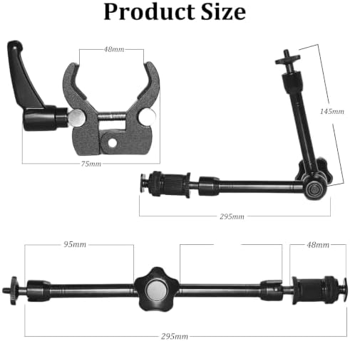 11" Magic Arm Clamp Mount, Camera Monitor Holder with Cold Shoe