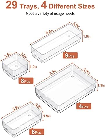 SMARTAKE 29 PCS Drawer Organizer, 4-Size Desk Bathroom Drawer Organizer