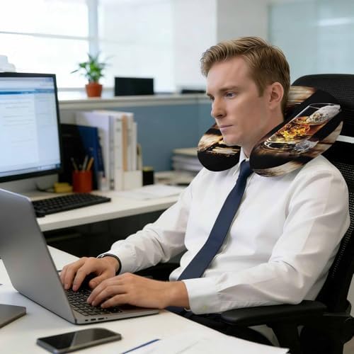 Neck Pillow Farm Wine Glass on Wood Table Washable Memory Foam Pillow for Airplane Office Car Sleeping, Country Style Travel Pillows U Shaped Stretch Neck Support Pillows