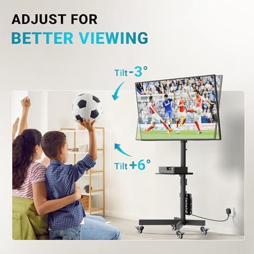 BONTEC Rolling TV Stand with Pegboard Storage for 32–65 Inch TVs, Black