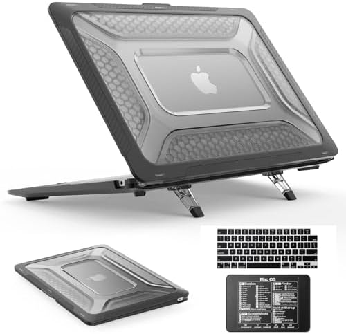 SEYMAC stock Case for MacBook Air 15 inch, Shock-Absorbing Protection with Folding Stand &Mouse Pad Case for MacBook Air 15 inch, Black