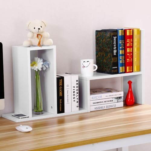 ShellKingdom Desk Shelf Organizer, Desktop Shelves, Adjustable Desktop Corner Shelf, Bookshelf Storage Rack and Cubicle Decor for Desk, Tabletop, School, Office, Dorm Desk Organizer - White
