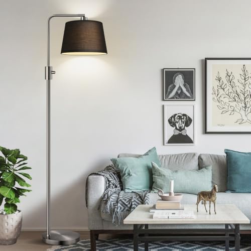 Nintiue 【Upgraded】 Dimmable Floor Lamp, 1000 Lumens LED Edison Bulb Included, Brushed Nickel Arc Floor Lamps Modern Standing Lamp with Black Shade, Tall Lamps for Living Room Bedroom