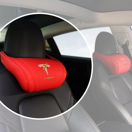 Car Headrest Neck Pillow Support Ergonomic, with Valve Stem Covers Accessory for Driving Seat Fatigue Relief Compatible with Model S X 3 Y & Cybertruck - 1 Piece