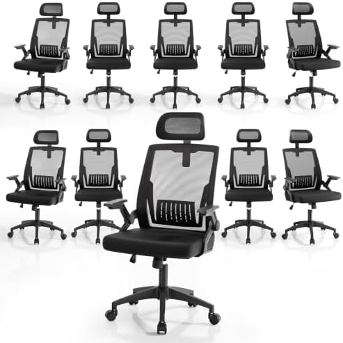 Athena Collection Mesh Back Ergonomic Office Chair with Headrest, 10 Pack