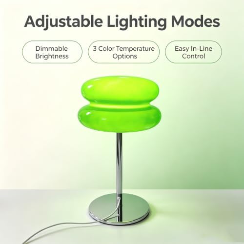 Bedroom Mushroom lamp, Medieval Modern Bedside Table lamp for Night Stands, Vintage dimmable Small Lamps, Cute Cool Desk Lamps Home Room Aesthetic Decor for Living Room(Green)