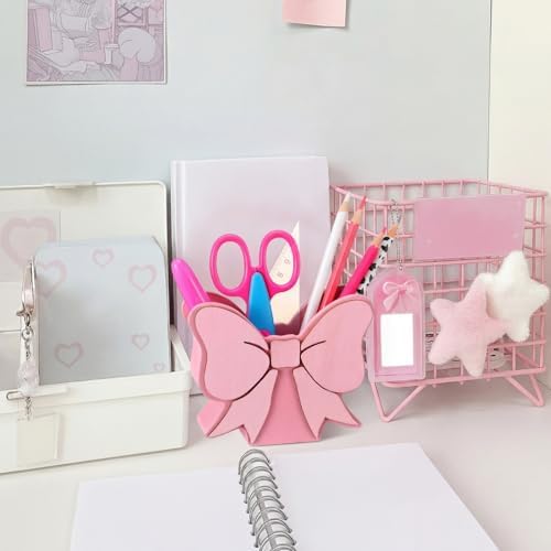 Tenceur Pink Bow Pen Holder for Desk Large Capacity Pencil Holder for Girls